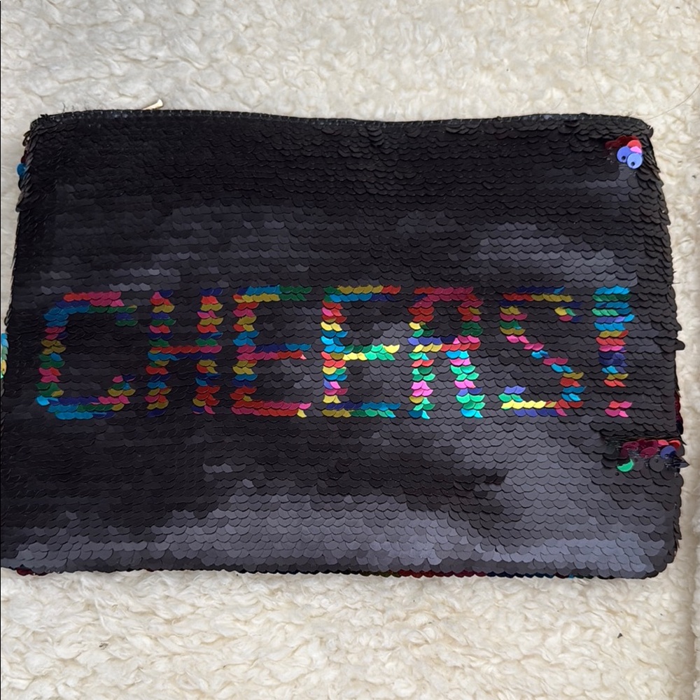 Black Sequin 'Cheers!' Clutch